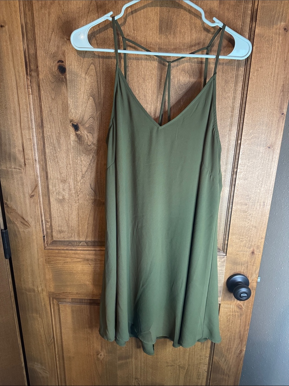 Lush Olive Green Strappy V-Neck Camisole Dress